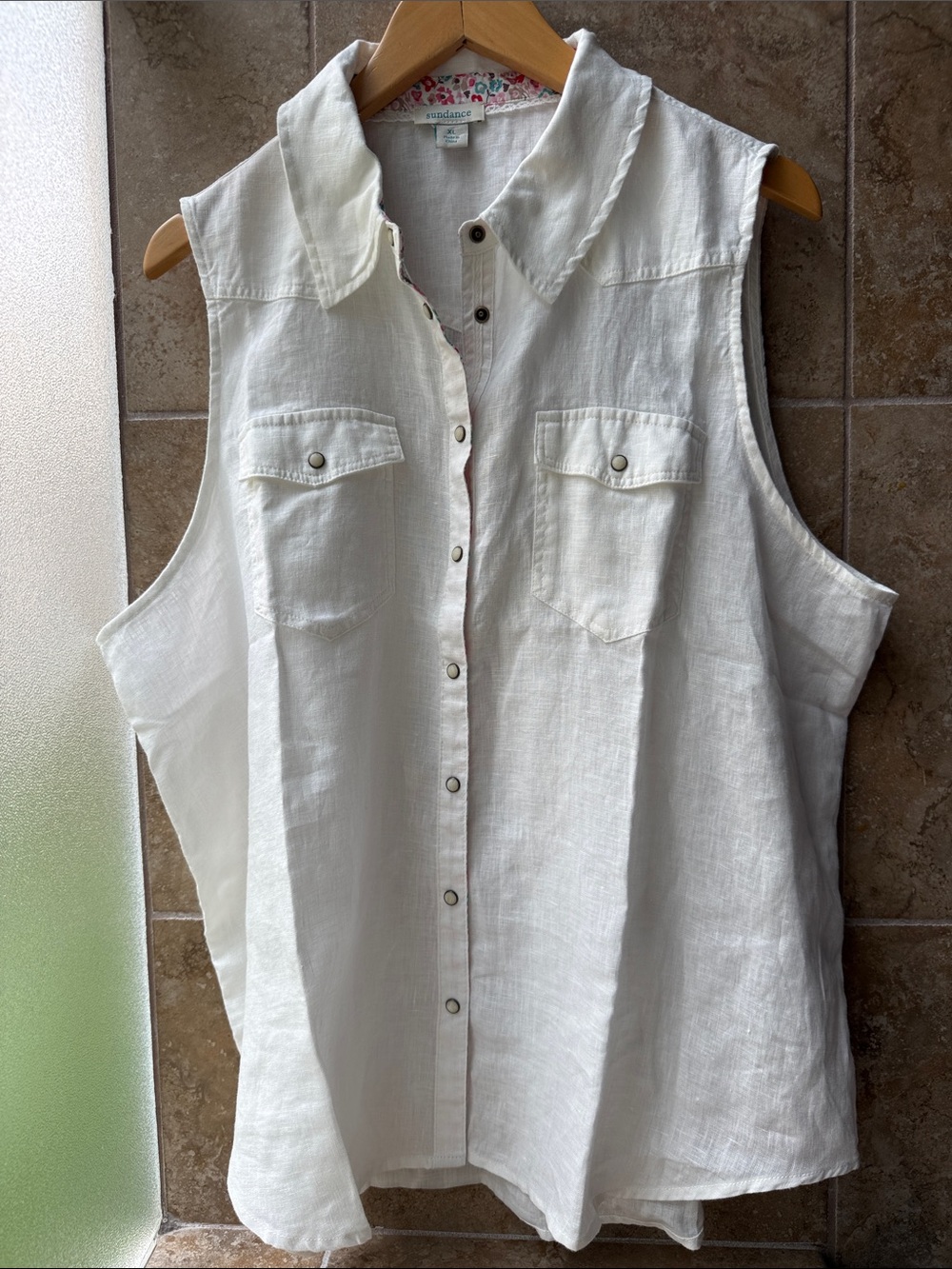 Sundance Pure White Linen Willow Sleeveless Top Pearl Snap Front XL Button-down - Picture 12 of 15